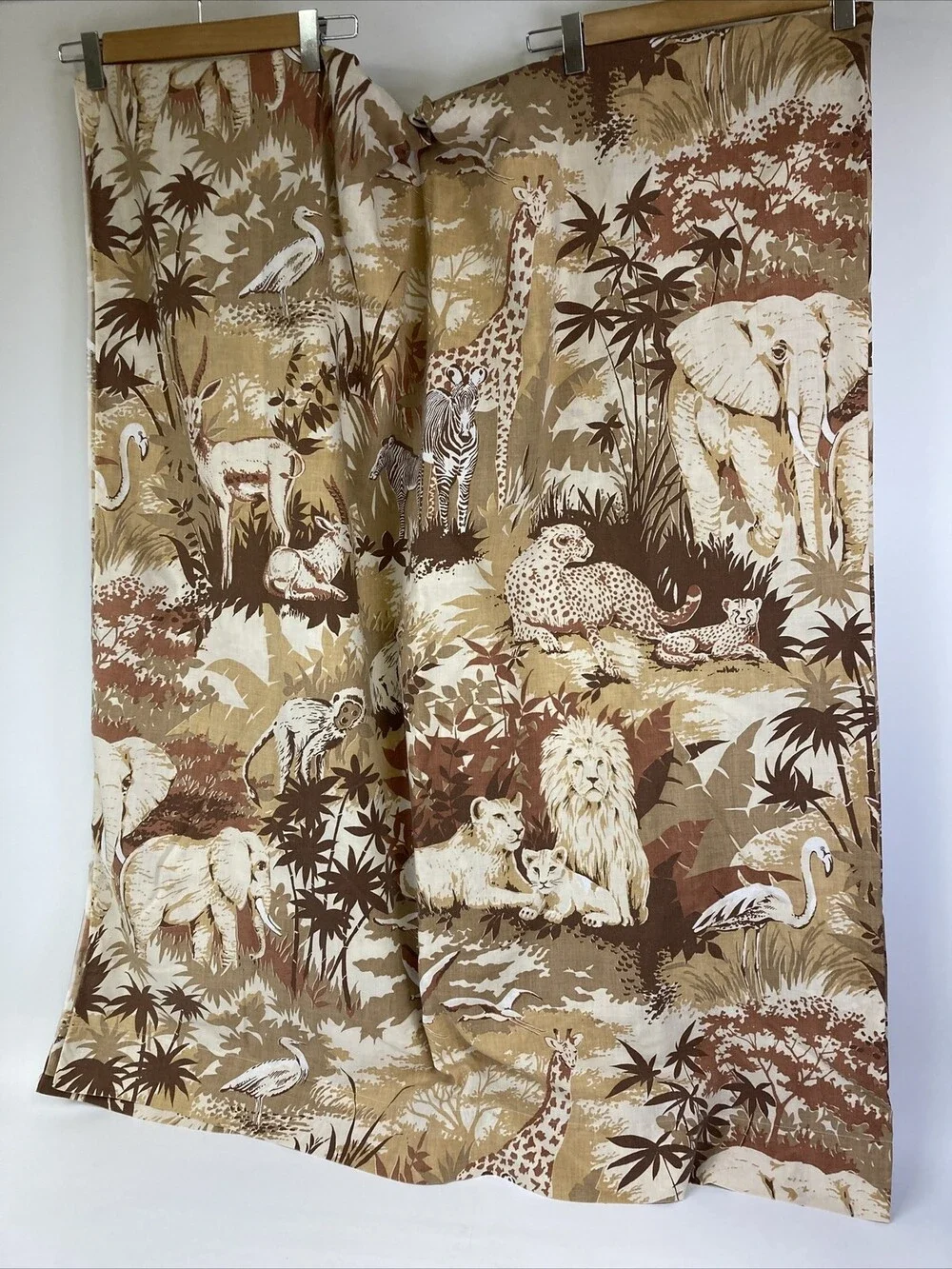 VTG Full Double Flat Bed Sheet Lion Zebra Monkey Jungle Safari Lady Pepperell